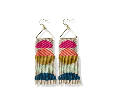 Gloria Half Circles Beaded Fringe Earrings on Brass Triangle