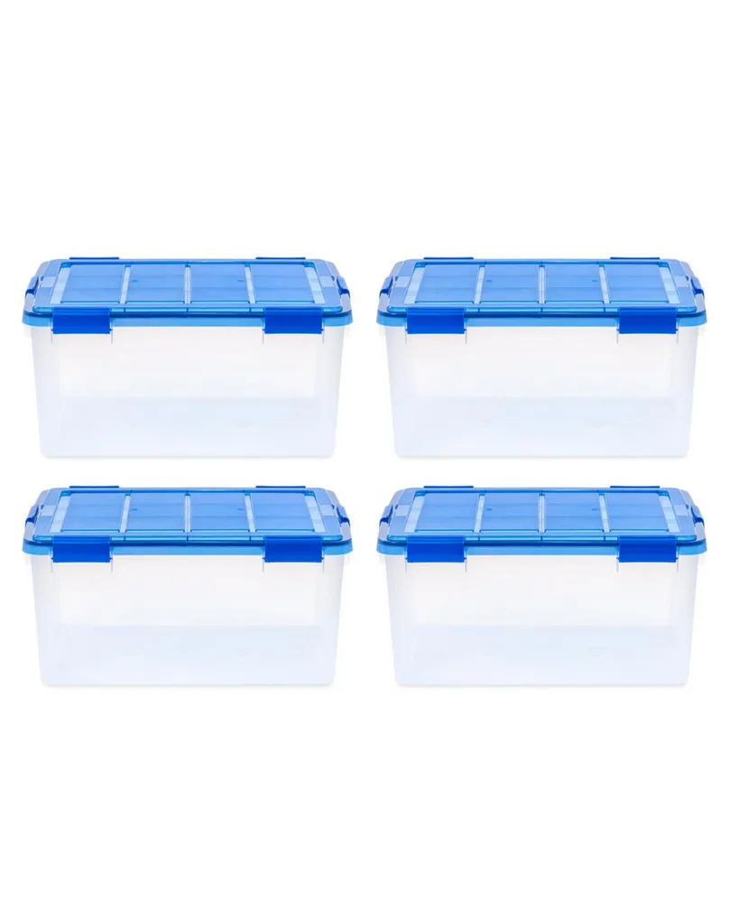 15 Gallon Clear Plastic Storage Boxes with Blue Lid, Pack of 4