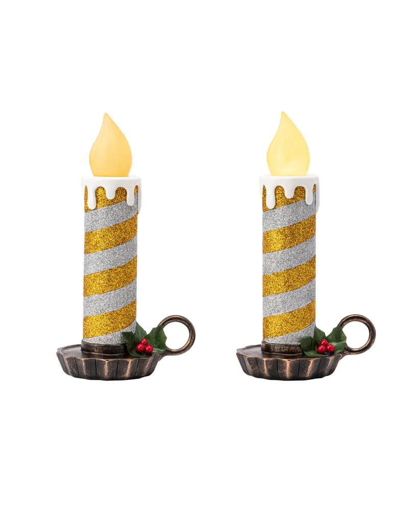 10" Flickering Led Resin Glittery Striped Candles