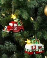 4.5" Ceramic Retro Vehicle Ornaments, Set of 2