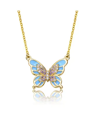 GiGiGirl Kids 14k Gold Plated with Shades of Amethyst Cubic Zirconia Blue Enamel Butterfly Pendant Necklace