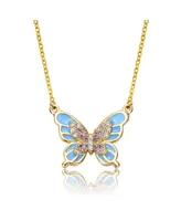 GiGiGirl Kids 14k Gold Plated with Shades of Amethyst Cubic Zirconia Blue Enamel Butterfly Pendant Necklace