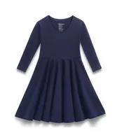 Mightly Toddler Fair Trade Organic Cotton Solid 3/4 Sleeve Twirl Dress