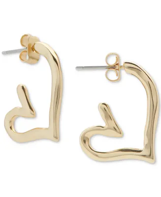 Lucky Brand Gold-Tone Small Open Heart Hoop Earrings
