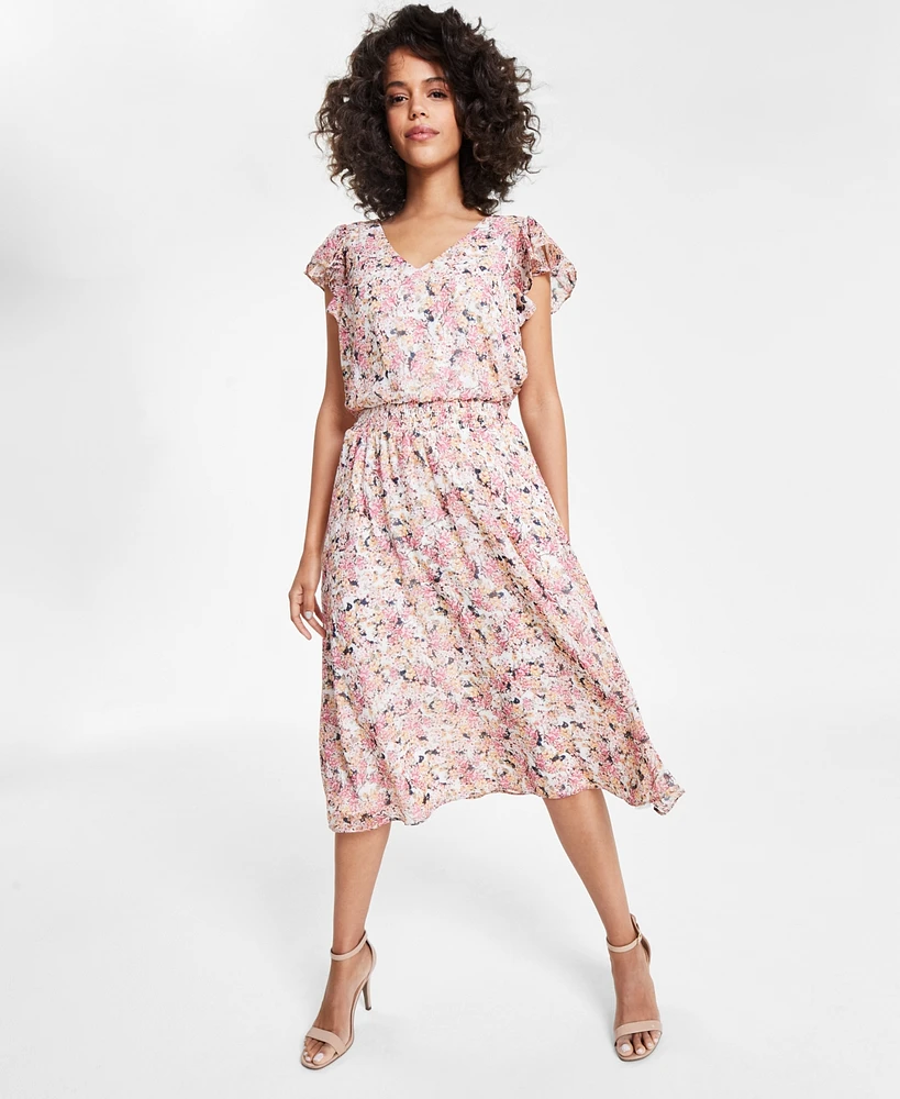 Msk Petite Flutter-Sleeve Midi Dress