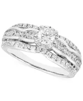 Diamond Halo Multirow Engagement Ring (1 ct. t.w.) in 14k White Gold