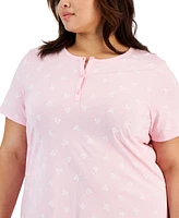 Charter Club Plus Cotton Ditsy Floral Henley Sleepshirt, Created for Macy's