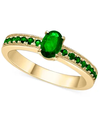 Emerald Oval & Round Milgrain Beaded Ring (1 ct. t.w.) 14k Gold-Plated Sterling Silver (Also Ruby Sapphire)