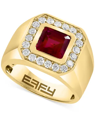 Effy Men's Lab Grown Ruby (8-1/8 ct. t.w.) & Lab Grown Diamond (5/8 ct. t.w.) Halo Ring in 14k Gold