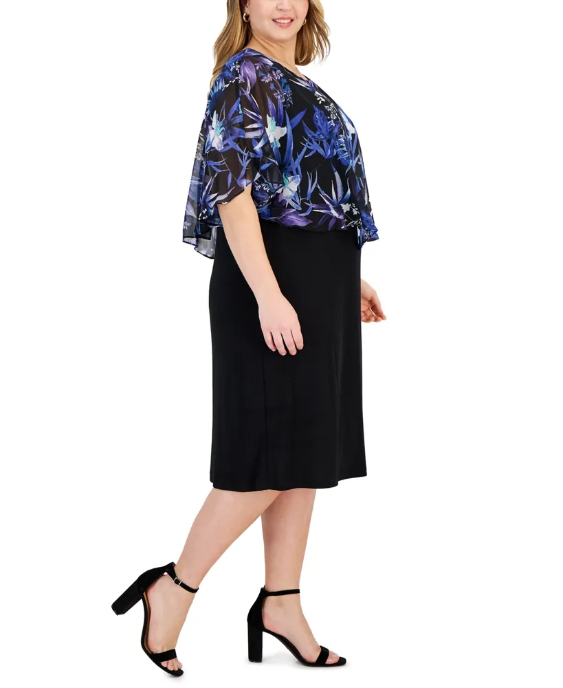 Connected Plus Printed Overlay Sheath Dress