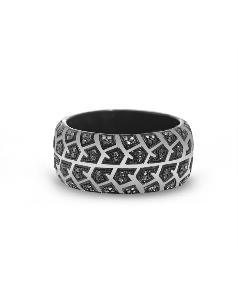 LuvMyJewelry Born Drifter Design Tire Tread Rhodium Plated Sterling Silver Black Diamond Ring