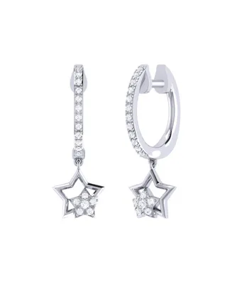 LuvMyJewelry Star kissed Duo Design Sterling Silver Diamond Hoop Women Earring