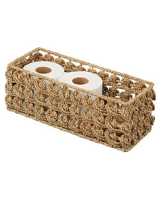 mDesign Small Rose Woven Seagrass Bathroom Toilet Tank Basket - Natural/Tan
