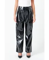 Women's Pleated Pu Pants