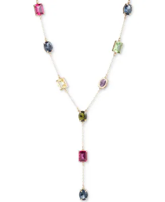 Lauren Ralph Lauren Gold-Tone Multicolor Stone Lariat Necklace, 16" + 3" extender