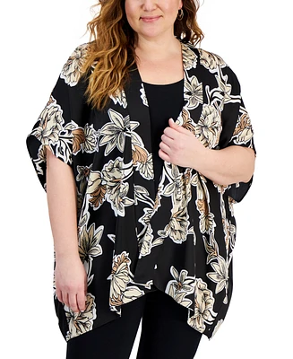 Jm Collection Plus Felicia Floral Kimono Jacket, Created for Macy's
