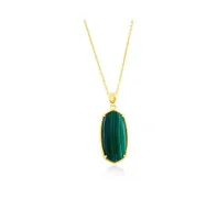 Sterling Silver Long Hexagon Malachite Pendant Necklace - Gold Plated