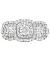 Diamond Halo Three Stone Ring (1 ct. t.w.) in 14k White Gold