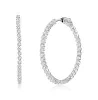 Sterling Silver or Gold Plated over Sterling Silver 35mm Inside-Outside Round Cz Hoop Earrings