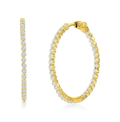 Sterling Silver or Gold Plated over 35mm Inside-Outside Round Cz Hoop Earrings