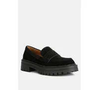 Rag & Co Honora Suede Chunky Loafers Black