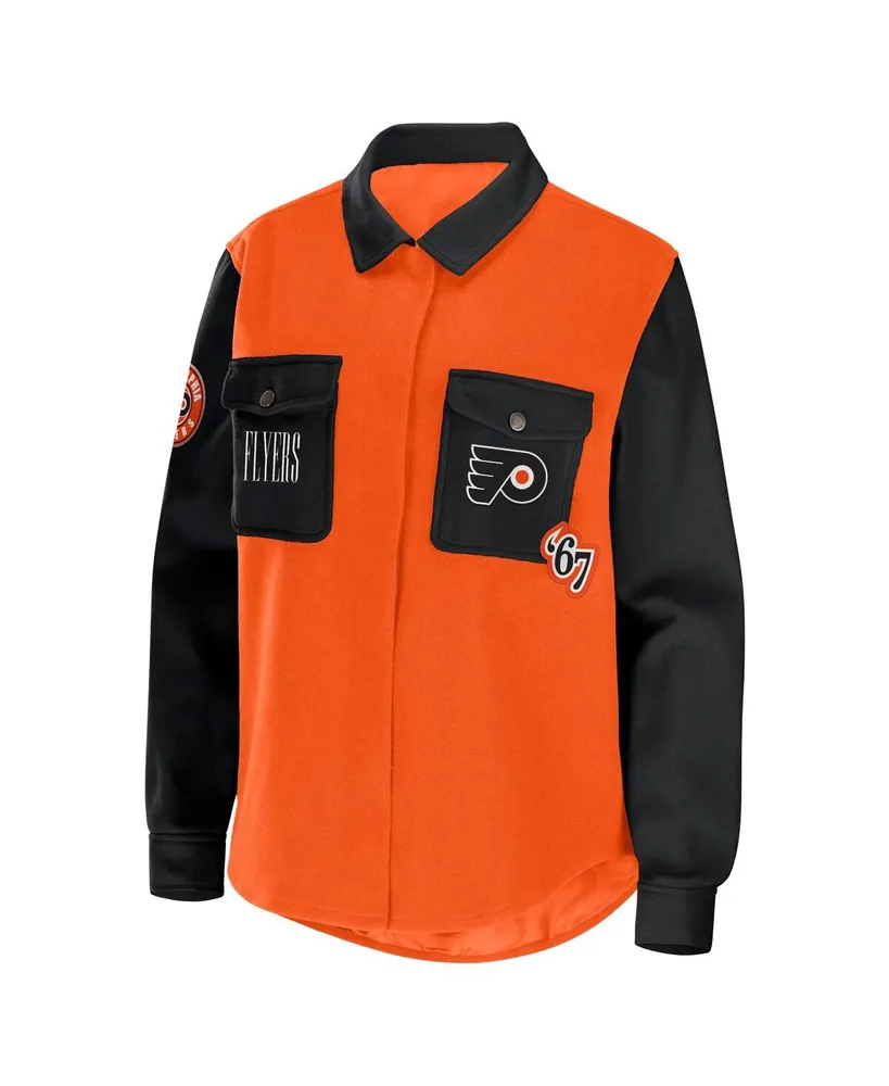 Women's Wear by Erin Andrews Orange, Black Philadelphia Flyers Colorblock Button-Up Shirt Jacket