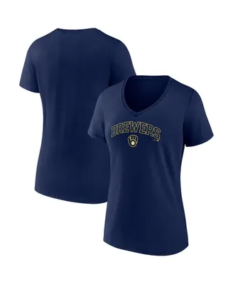 Women's Fanatics Navy Milwaukee Brewers Team Lockup V-Neck T-shirt