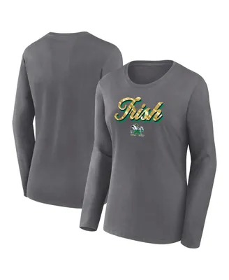 Women's Fanatics Gray Notre Dame Fighting Irish Double Team Script Long Sleeve T-shirt