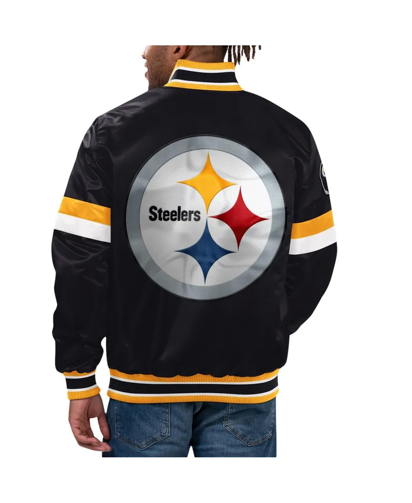 Men's Starter Black Pittsburgh Steelers Home Game Satin Full-Snap Varsity Jacket