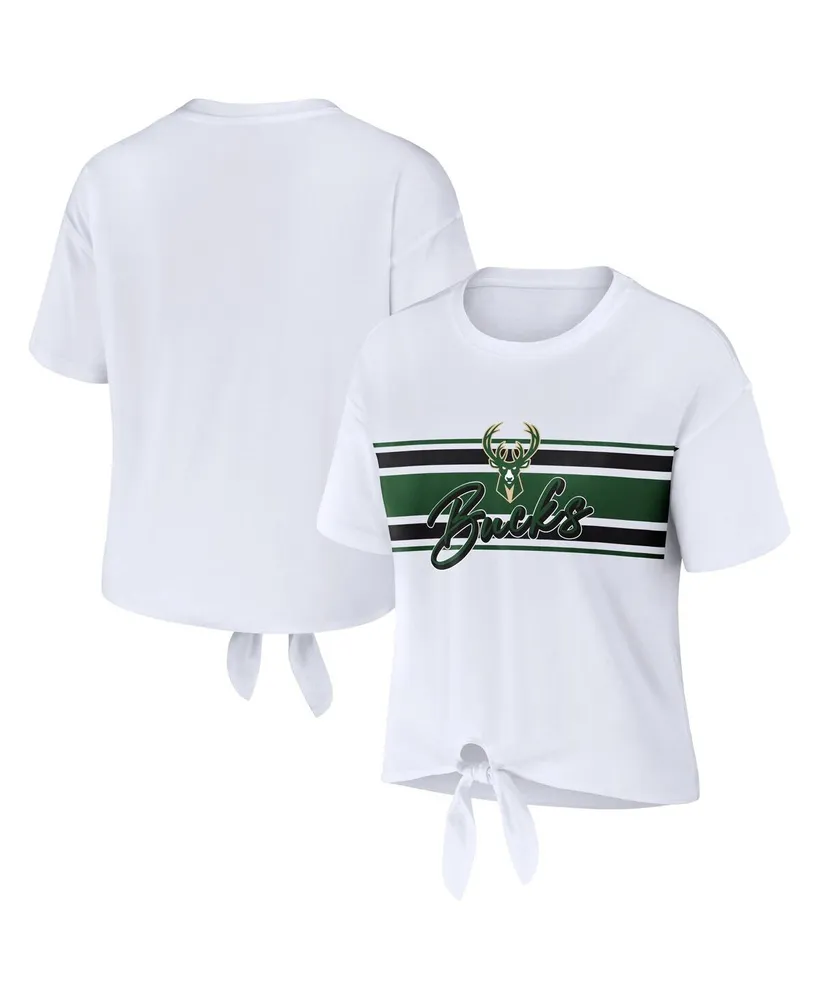 Women's Wear by Erin Andrews White Milwaukee Bucks Tie-Front T-shirt