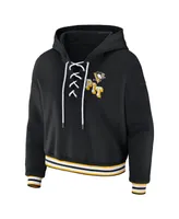 Women's Wear by Erin Andrews Black Pittsburgh Penguins Lace-Up Pullover Hoodie