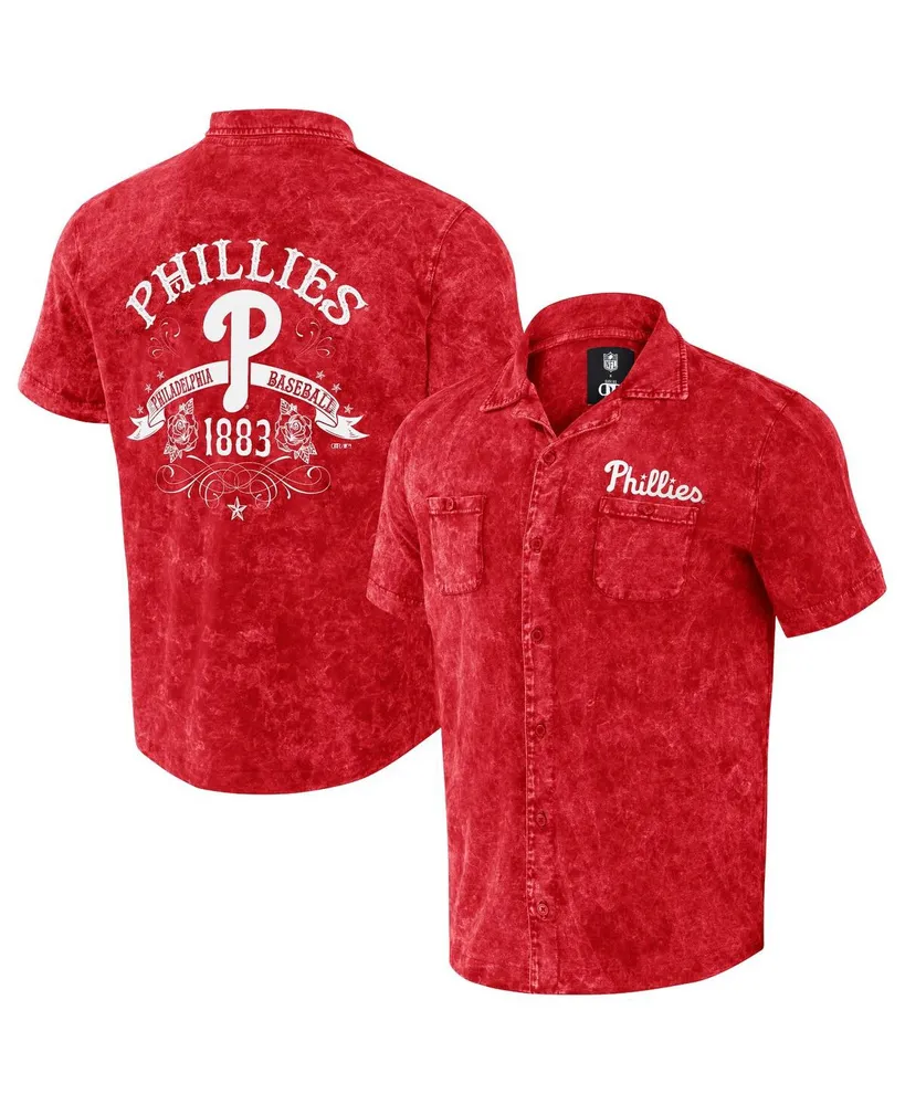 Men's Darius Rucker Collection by Fanatics Red Distressed Philadelphia Phillies Denim Team Color Button-Up Shirt