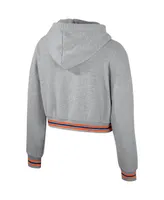 Women's The Wild Collective Heather Gray Distressed Florida Gators Cropped Shimmer Pullover Hoodie