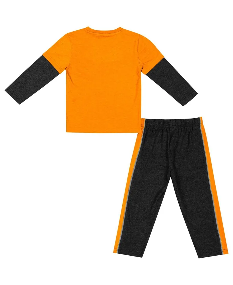 Toddler Boys and Girls Colosseum Tennessee Orange, Black Volunteers Long Sleeve T-shirt Pants Set
