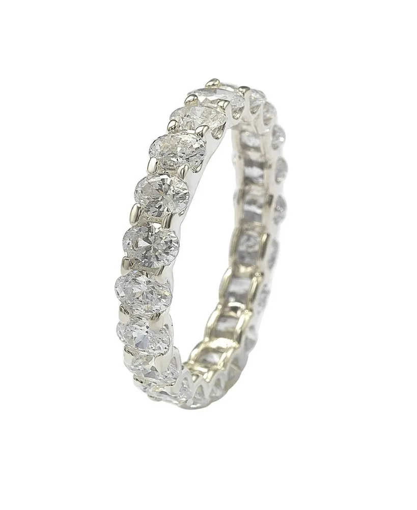Suzy Levian Sterling Silver Oval U-Shape Cubic Zirconia Eternity Band Ring