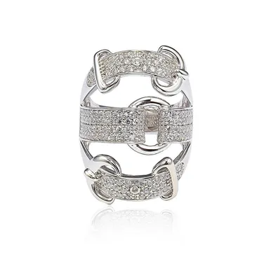 Suzy Levian New York Sterling Silver Cubic Zirconia Triple Buckle Ring