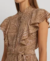 Lauren Ralph Women's Paisley Belted Crepe de Chine Shirtdress