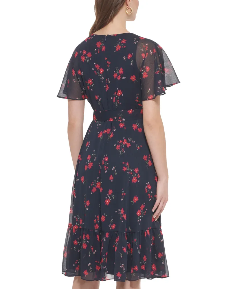 Calvin Klein Women's Floral Print V-Neck Midi Dress