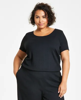 Bar Iii Trendy Plus Size Textured Short-Sleeve Top, Created for Macy's