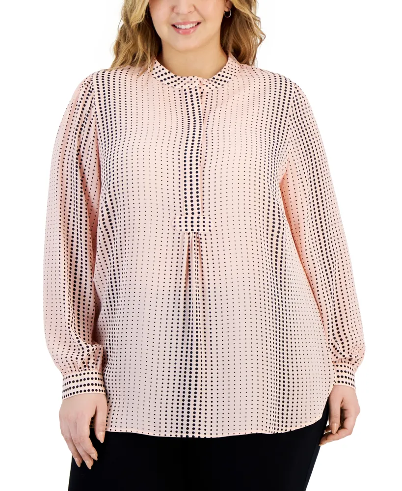 Anne Klein Plus Printed Poet-Sleeve Popover Tunic