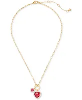 Kate Spade New York Gold-Tone White-Framed Red Crystal Heart Multi-Charm Pendant Necklace, 16" + 3" extender