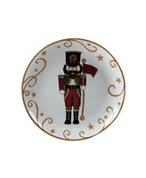 Holiday Magic Nutcracker 4 Piece Dessert Plate Set - White, Red, Gold