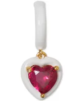 Kate Spade New York Gold-Tone White-Framed Red Crystal Heart Charm Huggie Hoop Earrings