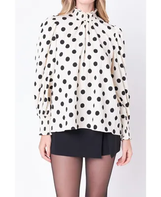 Women's Polka Dot Smock Neck Blouse