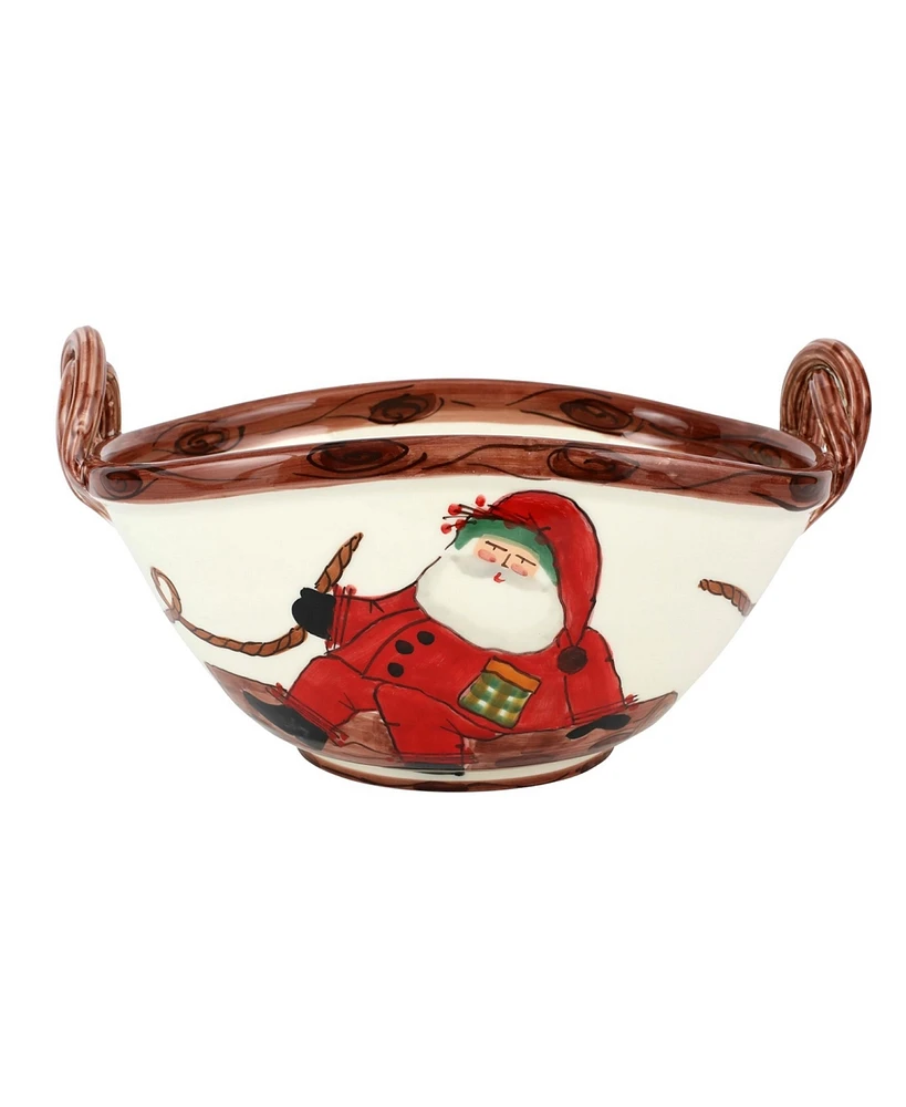 Old St. Nick Large Handled Oval Bowl with Sleigh