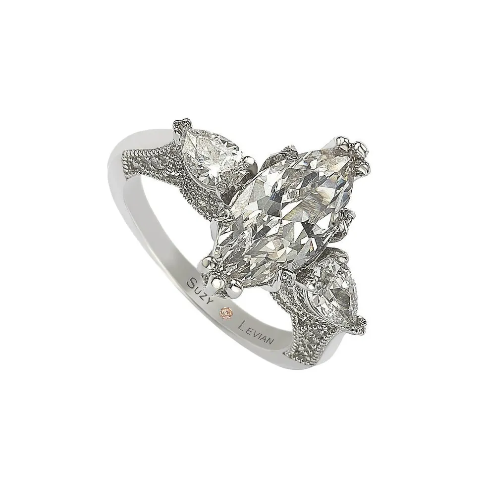 Suzy Levian Sterling Silver Marquise Cubic Zirconia Center Stone Ring