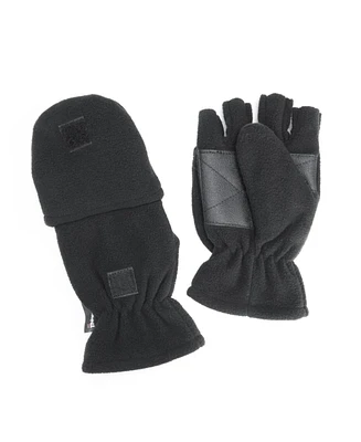 Muk Luks Men's Waterproof Fleece Flip Mittens, Black, XLarge