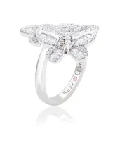 Suzy Levian Sterling Silver Cubic Zirconia Double Butterfly Ring