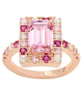 Suzy Levian Rose Sterling Silver Emerald Cut Pink Cubic Zirconia Ring