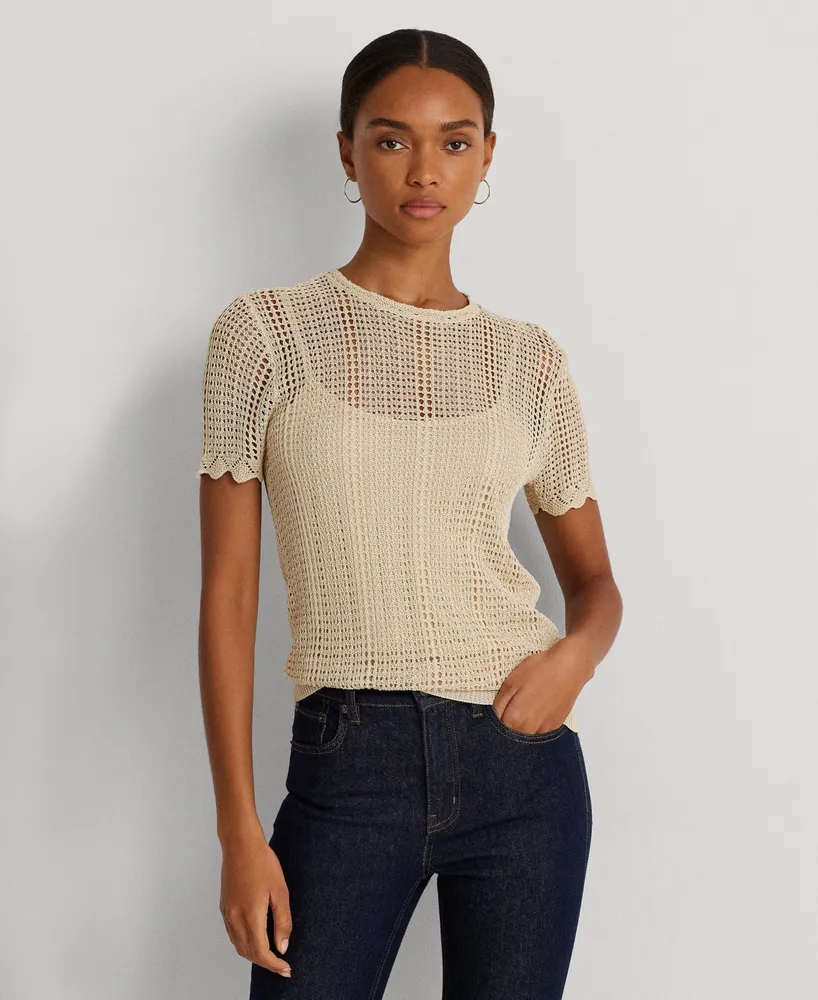 Lauren Ralph Lauren Women's Pointelle-Knit Short-Sleeve Sweater